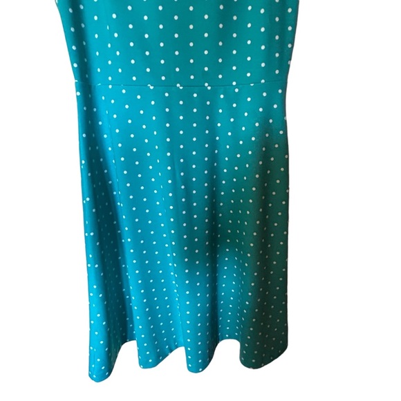 TALBOTS Women’s Edie Turquoise Blue/White Polka Dot Fit & Flare Knit Dress Sz. S - Picture 3 of 9